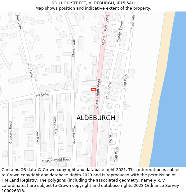 93, HIGH STREET, ALDEBURGH, IP15 5AU: Location map and indicative extent of plot