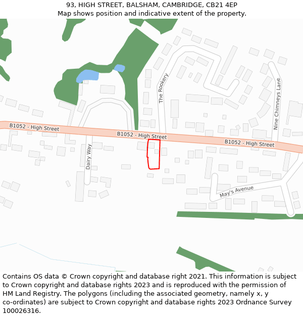 93, HIGH STREET, BALSHAM, CAMBRIDGE, CB21 4EP: Location map and indicative extent of plot