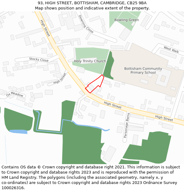 93, HIGH STREET, BOTTISHAM, CAMBRIDGE, CB25 9BA: Location map and indicative extent of plot