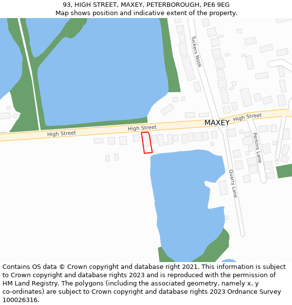 93, HIGH STREET, MAXEY, PETERBOROUGH, PE6 9EG: Location map and indicative extent of plot