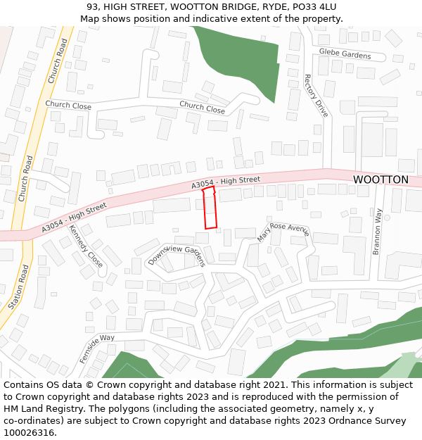 93, HIGH STREET, WOOTTON BRIDGE, RYDE, PO33 4LU: Location map and indicative extent of plot