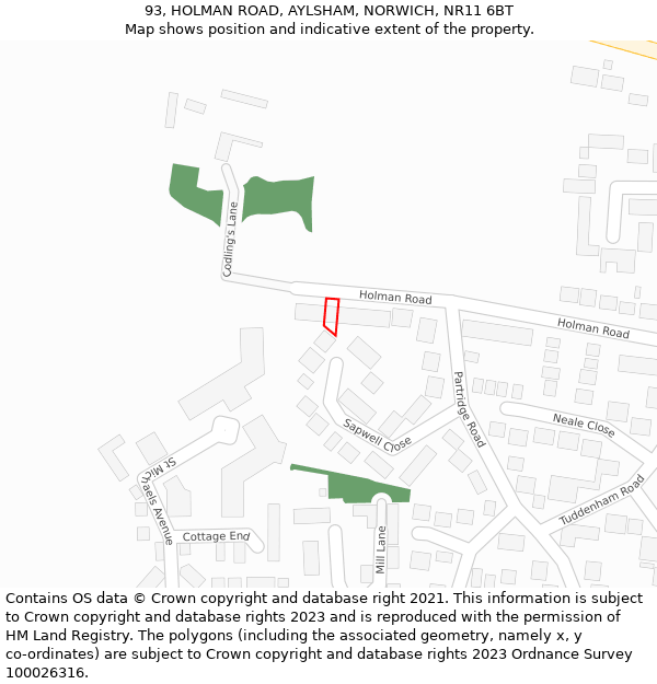 93, HOLMAN ROAD, AYLSHAM, NORWICH, NR11 6BT: Location map and indicative extent of plot