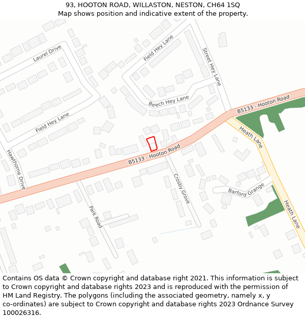 93, HOOTON ROAD, WILLASTON, NESTON, CH64 1SQ: Location map and indicative extent of plot