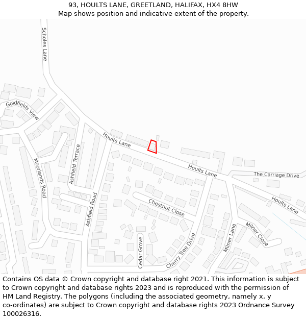 93, HOULTS LANE, GREETLAND, HALIFAX, HX4 8HW: Location map and indicative extent of plot