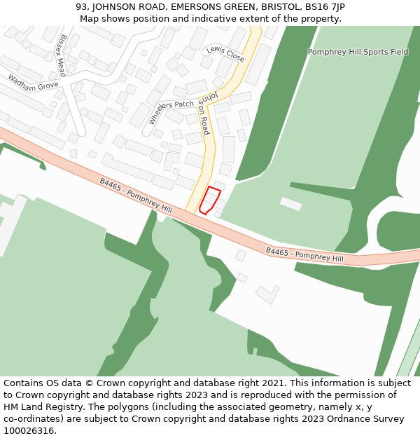 93, JOHNSON ROAD, EMERSONS GREEN, BRISTOL, BS16 7JP: Location map and indicative extent of plot