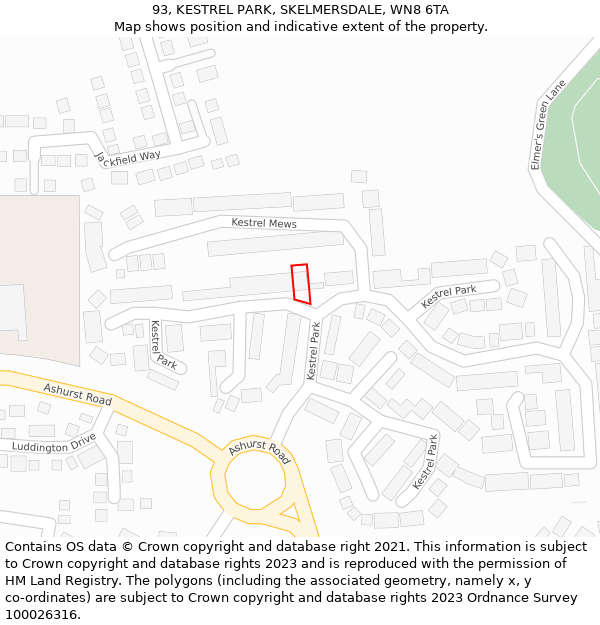 93, KESTREL PARK, SKELMERSDALE, WN8 6TA: Location map and indicative extent of plot