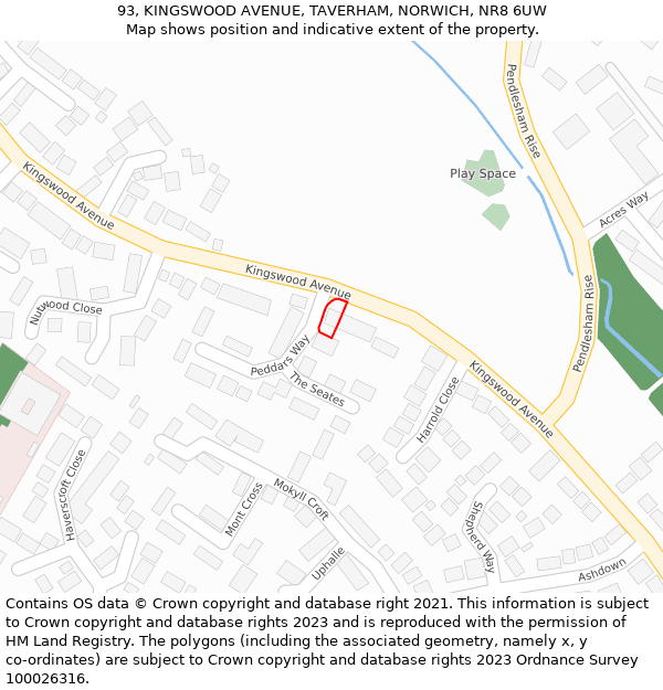 93, KINGSWOOD AVENUE, TAVERHAM, NORWICH, NR8 6UW: Location map and indicative extent of plot