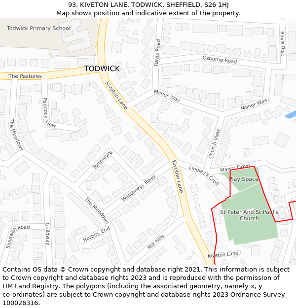 93, KIVETON LANE, TODWICK, SHEFFIELD, S26 1HJ: Location map and indicative extent of plot