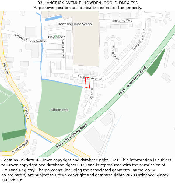 93, LANGRICK AVENUE, HOWDEN, GOOLE, DN14 7SS: Location map and indicative extent of plot