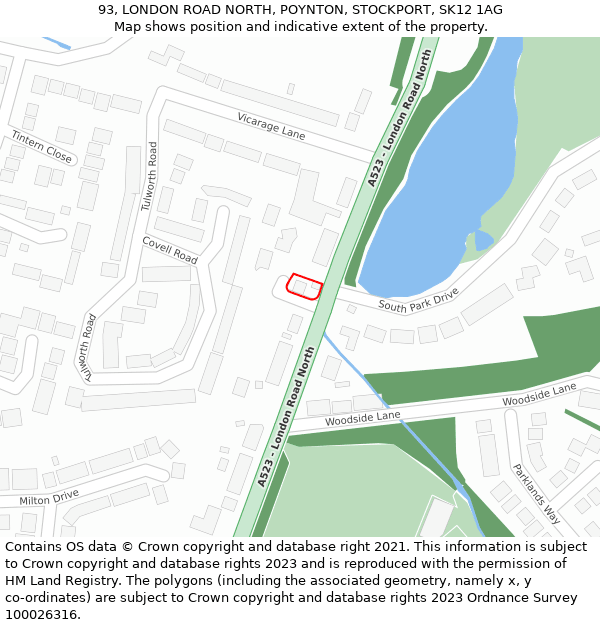 93, LONDON ROAD NORTH, POYNTON, STOCKPORT, SK12 1AG: Location map and indicative extent of plot