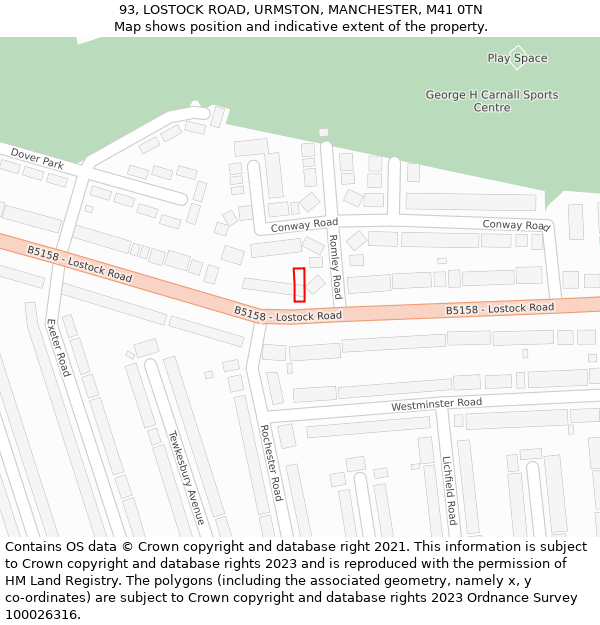 93, LOSTOCK ROAD, URMSTON, MANCHESTER, M41 0TN: Location map and indicative extent of plot