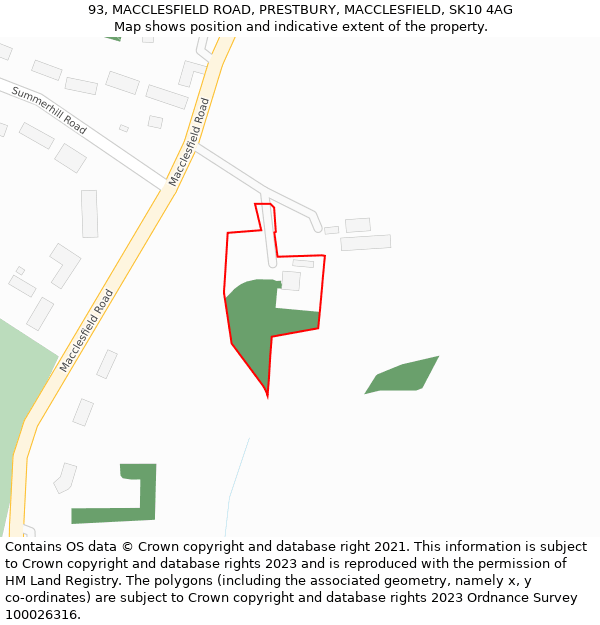 93, MACCLESFIELD ROAD, PRESTBURY, MACCLESFIELD, SK10 4AG: Location map and indicative extent of plot