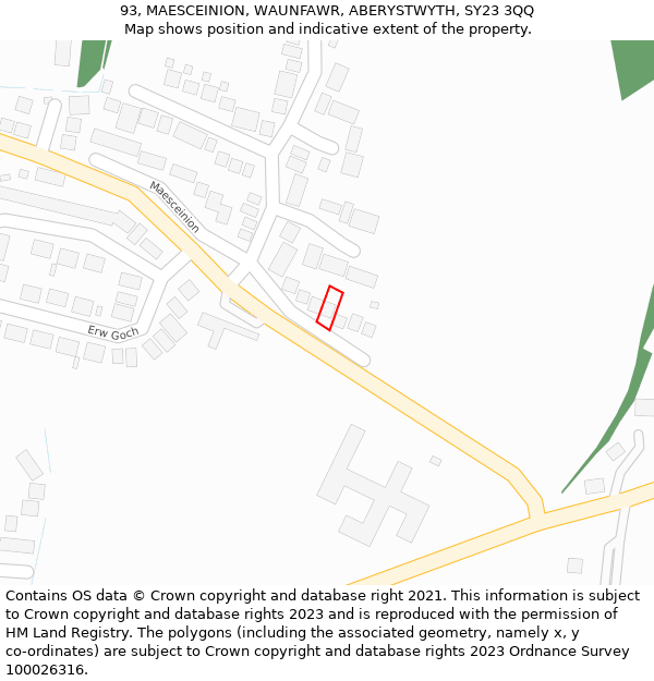 93, MAESCEINION, WAUNFAWR, ABERYSTWYTH, SY23 3QQ: Location map and indicative extent of plot