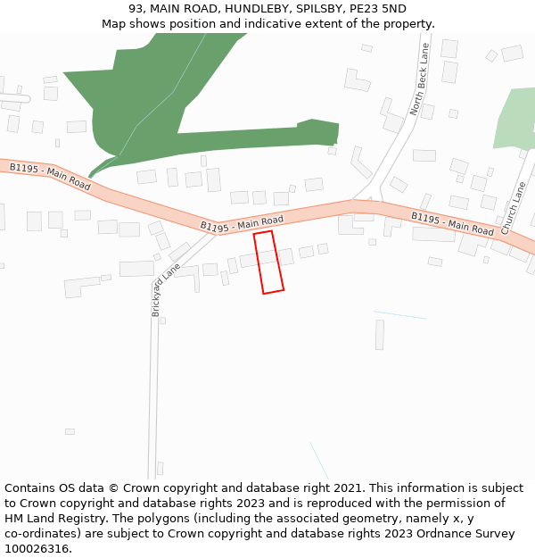 93, MAIN ROAD, HUNDLEBY, SPILSBY, PE23 5ND: Location map and indicative extent of plot
