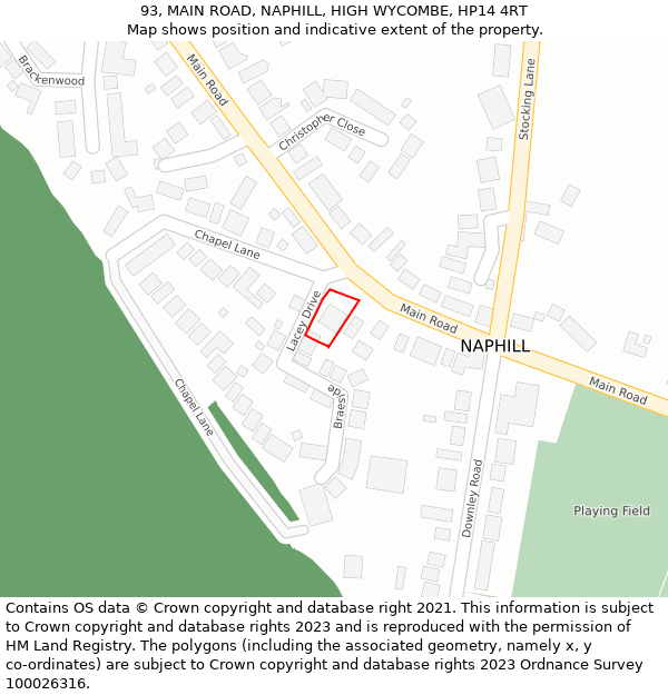 93, MAIN ROAD, NAPHILL, HIGH WYCOMBE, HP14 4RT: Location map and indicative extent of plot