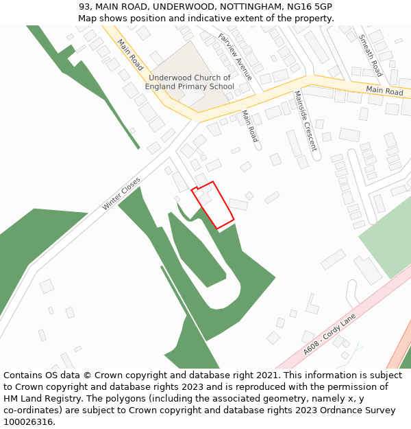 93, MAIN ROAD, UNDERWOOD, NOTTINGHAM, NG16 5GP: Location map and indicative extent of plot