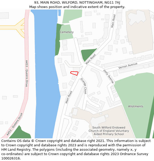 93, MAIN ROAD, WILFORD, NOTTINGHAM, NG11 7AJ: Location map and indicative extent of plot