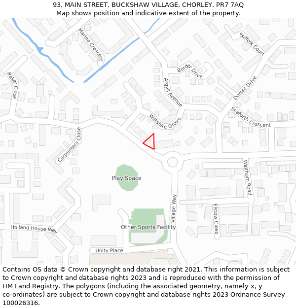93, MAIN STREET, BUCKSHAW VILLAGE, CHORLEY, PR7 7AQ: Location map and indicative extent of plot