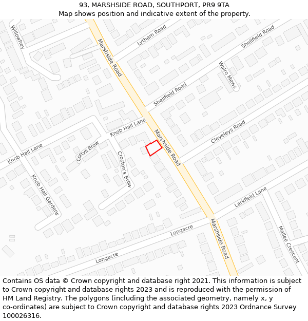 93, MARSHSIDE ROAD, SOUTHPORT, PR9 9TA: Location map and indicative extent of plot