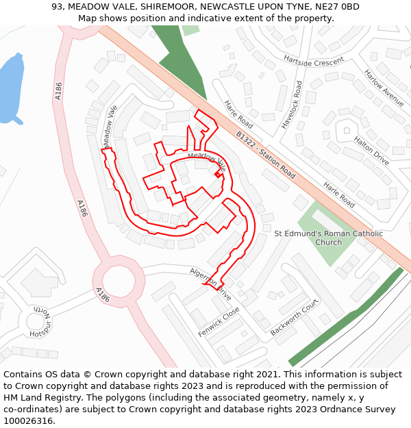 93, MEADOW VALE, SHIREMOOR, NEWCASTLE UPON TYNE, NE27 0BD: Location map and indicative extent of plot