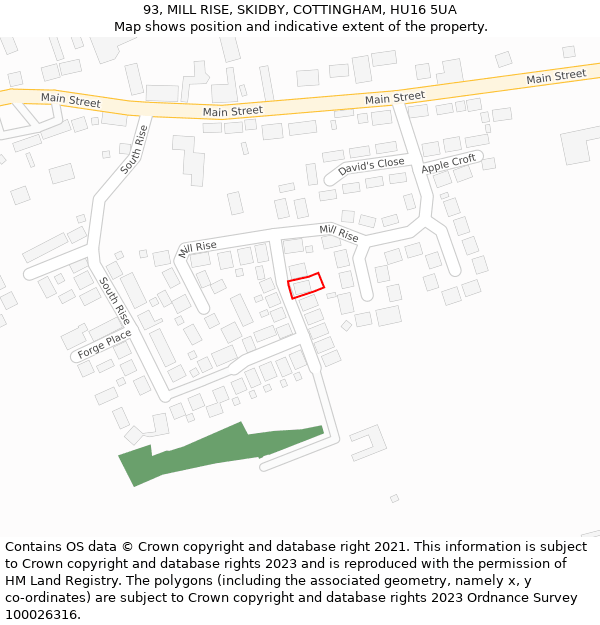 93, MILL RISE, SKIDBY, COTTINGHAM, HU16 5UA: Location map and indicative extent of plot