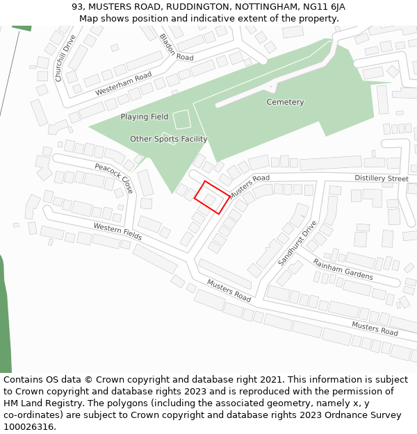 93, MUSTERS ROAD, RUDDINGTON, NOTTINGHAM, NG11 6JA: Location map and indicative extent of plot