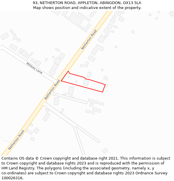 93, NETHERTON ROAD, APPLETON, ABINGDON, OX13 5LA: Location map and indicative extent of plot