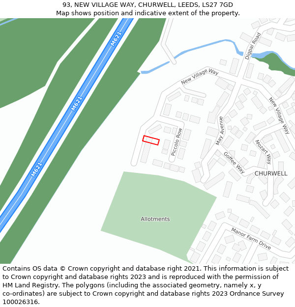 93, NEW VILLAGE WAY, CHURWELL, LEEDS, LS27 7GD: Location map and indicative extent of plot
