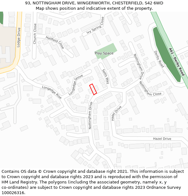 93, NOTTINGHAM DRIVE, WINGERWORTH, CHESTERFIELD, S42 6WD: Location map and indicative extent of plot