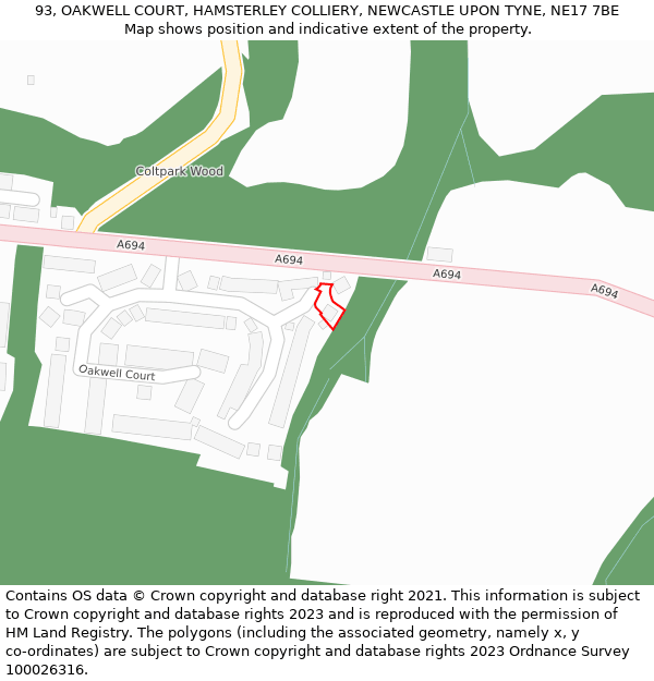 93, OAKWELL COURT, HAMSTERLEY COLLIERY, NEWCASTLE UPON TYNE, NE17 7BE: Location map and indicative extent of plot