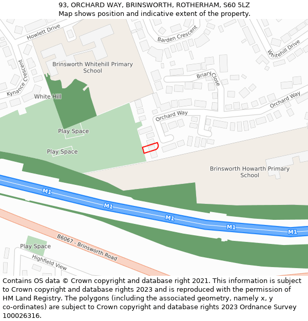 93, ORCHARD WAY, BRINSWORTH, ROTHERHAM, S60 5LZ: Location map and indicative extent of plot