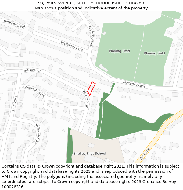 93, PARK AVENUE, SHELLEY, HUDDERSFIELD, HD8 8JY: Location map and indicative extent of plot