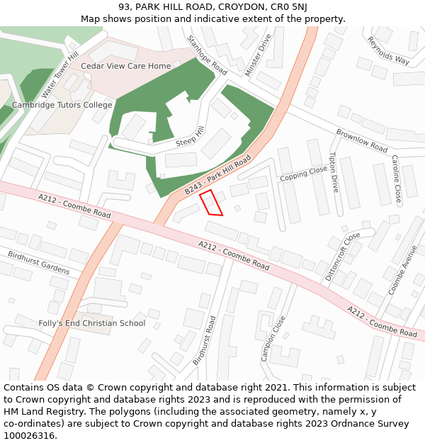 93, PARK HILL ROAD, CROYDON, CR0 5NJ: Location map and indicative extent of plot