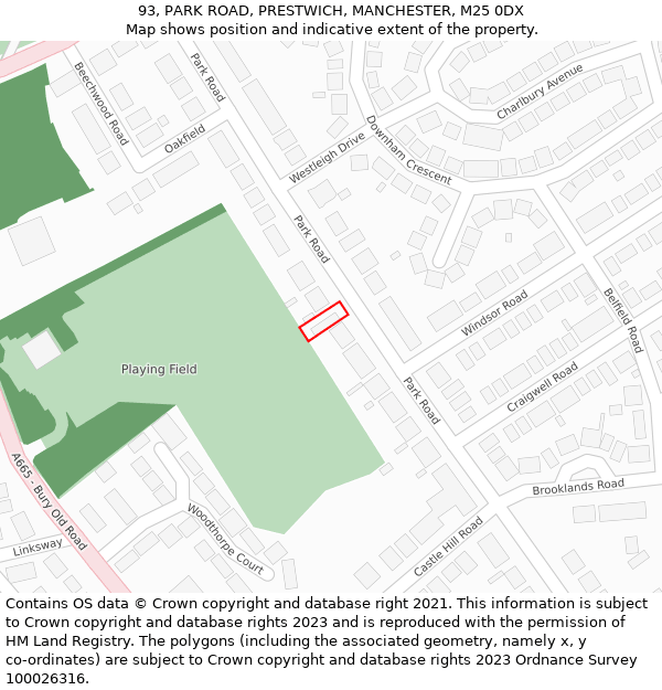 93, PARK ROAD, PRESTWICH, MANCHESTER, M25 0DX: Location map and indicative extent of plot