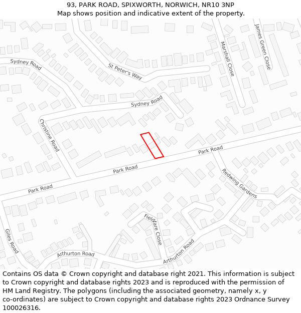 93, PARK ROAD, SPIXWORTH, NORWICH, NR10 3NP: Location map and indicative extent of plot