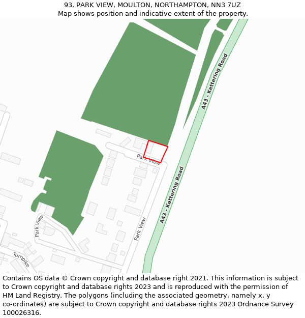 93, PARK VIEW, MOULTON, NORTHAMPTON, NN3 7UZ: Location map and indicative extent of plot