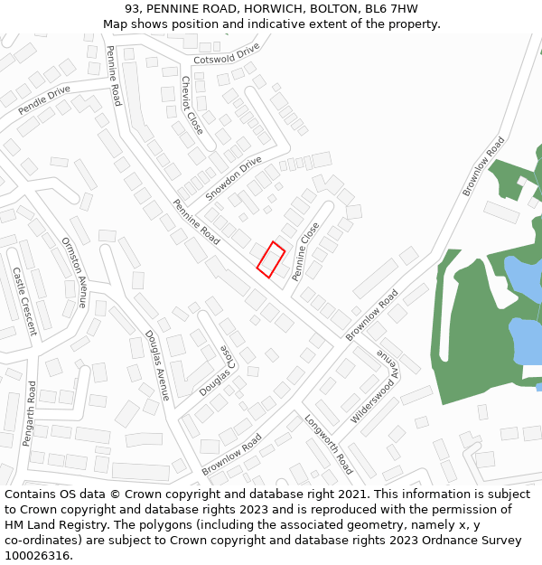 93, PENNINE ROAD, HORWICH, BOLTON, BL6 7HW: Location map and indicative extent of plot