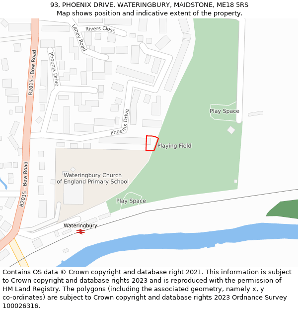 93, PHOENIX DRIVE, WATERINGBURY, MAIDSTONE, ME18 5RS: Location map and indicative extent of plot