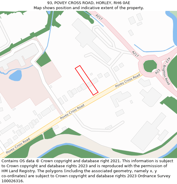 93, POVEY CROSS ROAD, HORLEY, RH6 0AE: Location map and indicative extent of plot