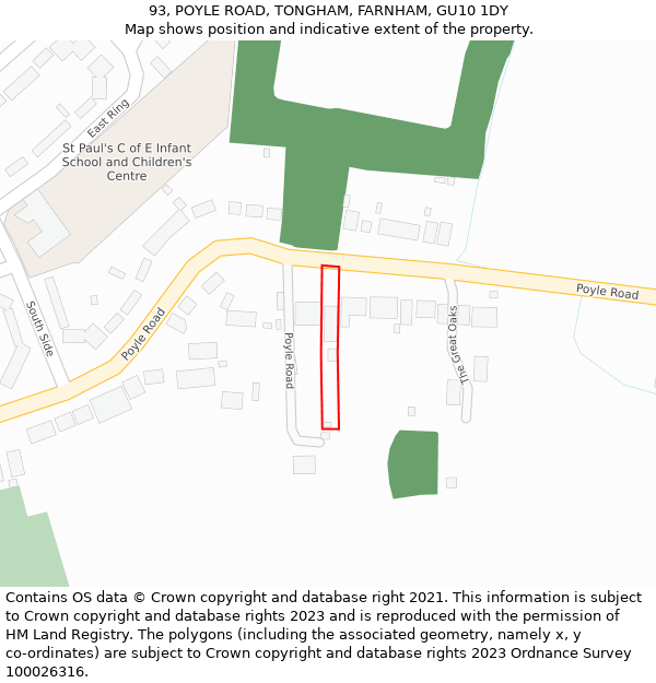 93, POYLE ROAD, TONGHAM, FARNHAM, GU10 1DY: Location map and indicative extent of plot