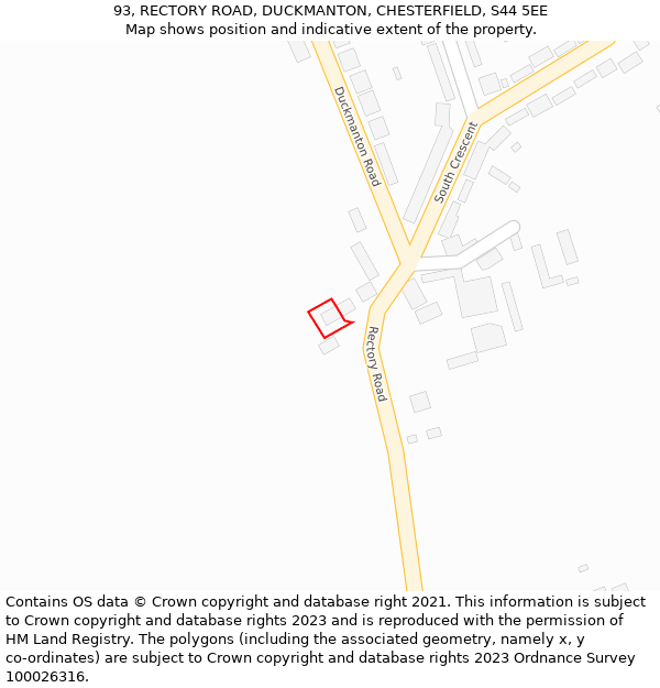 93, RECTORY ROAD, DUCKMANTON, CHESTERFIELD, S44 5EE: Location map and indicative extent of plot