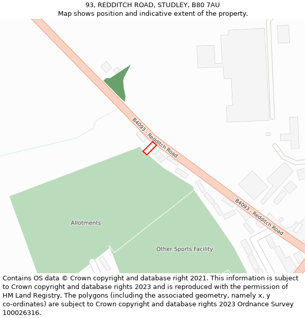 93, REDDITCH ROAD, STUDLEY, B80 7AU: Location map and indicative extent of plot