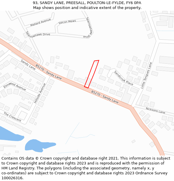 93, SANDY LANE, PREESALL, POULTON-LE-FYLDE, FY6 0PA: Location map and indicative extent of plot