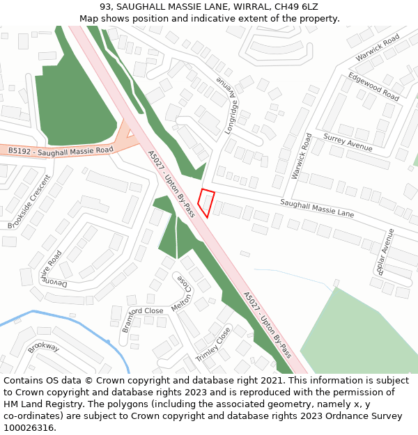 93, SAUGHALL MASSIE LANE, WIRRAL, CH49 6LZ: Location map and indicative extent of plot