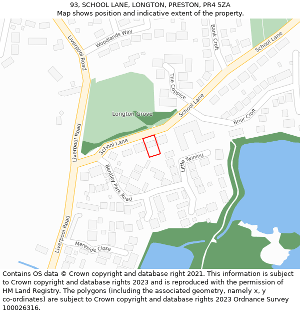 93, SCHOOL LANE, LONGTON, PRESTON, PR4 5ZA: Location map and indicative extent of plot