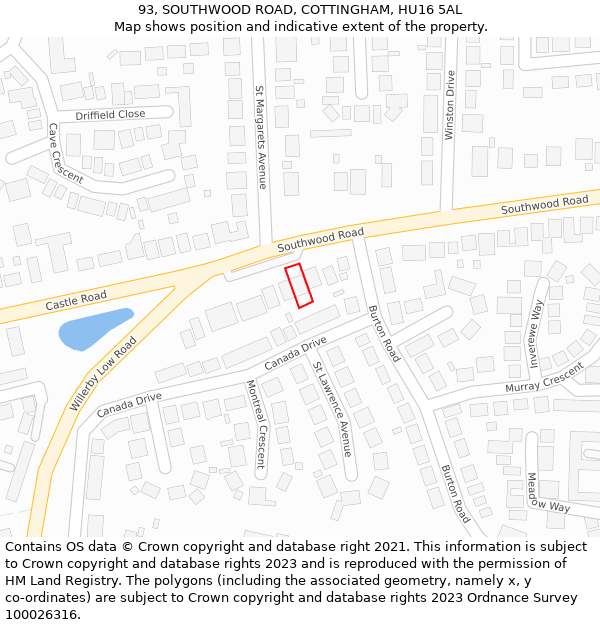 93, SOUTHWOOD ROAD, COTTINGHAM, HU16 5AL: Location map and indicative extent of plot