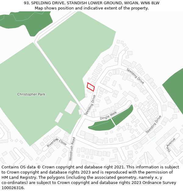 93, SPELDING DRIVE, STANDISH LOWER GROUND, WIGAN, WN6 8LW: Location map and indicative extent of plot