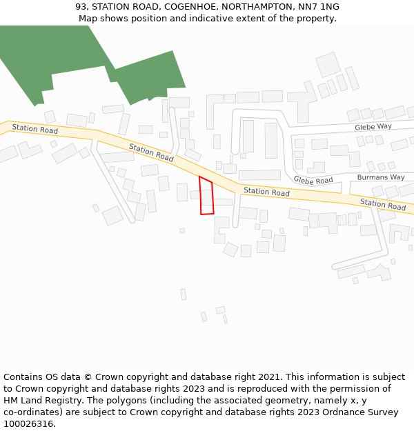 93, STATION ROAD, COGENHOE, NORTHAMPTON, NN7 1NG: Location map and indicative extent of plot