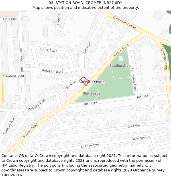 93, STATION ROAD, CROMER, NR27 0DY: Location map and indicative extent of plot