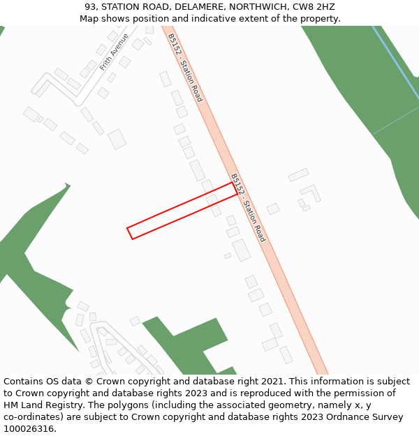 93, STATION ROAD, DELAMERE, NORTHWICH, CW8 2HZ: Location map and indicative extent of plot